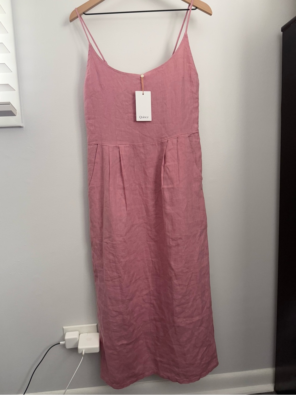 Quince Small NEW European Linen Scoop Neck Midi Dress Mauve Pink Coastal Beach